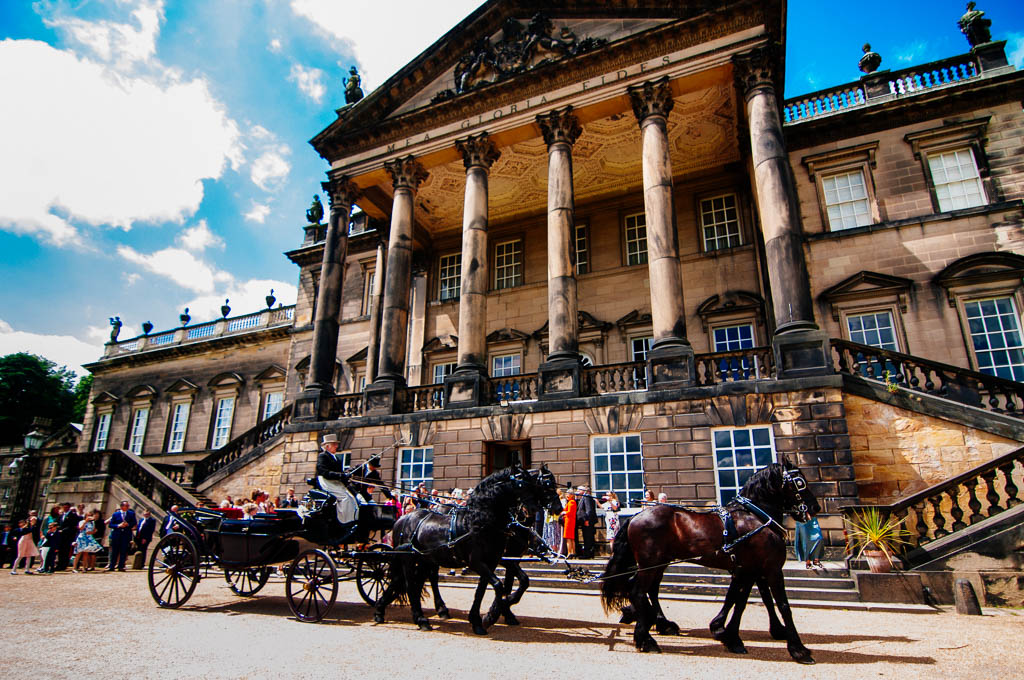 Horses and carriage bringing bride to Wentworth Woodhouse